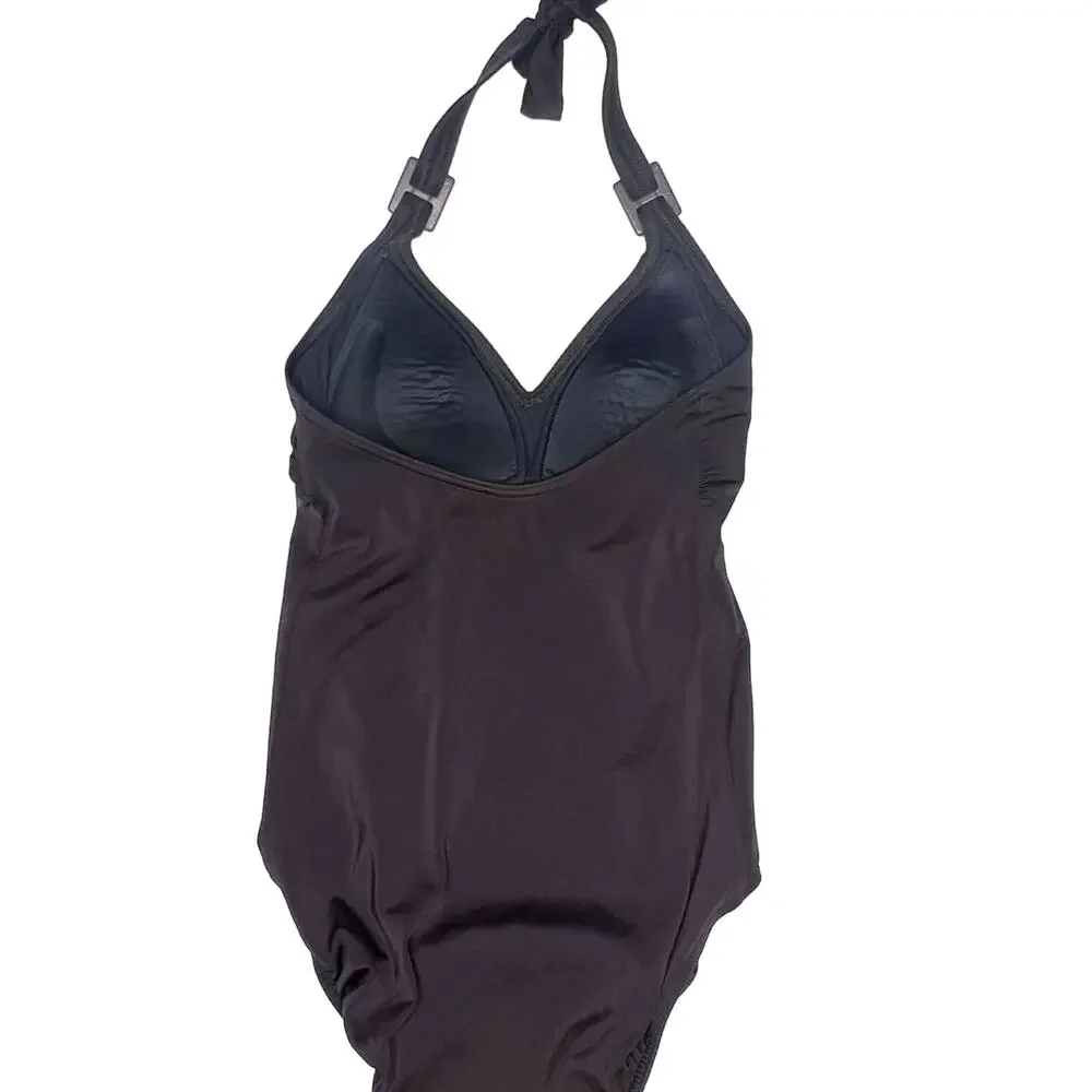 Lands' End Size 6 One Piece V-Neck Halter Brown Swimsuit